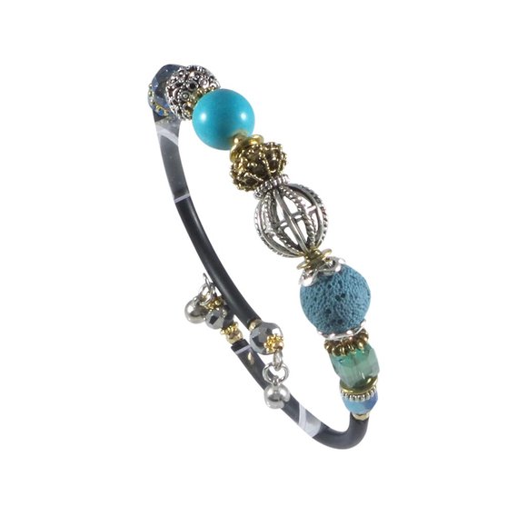 Beaded Wrap Bangle Bracelet Turquoise Handmade - Picture 5 of 6